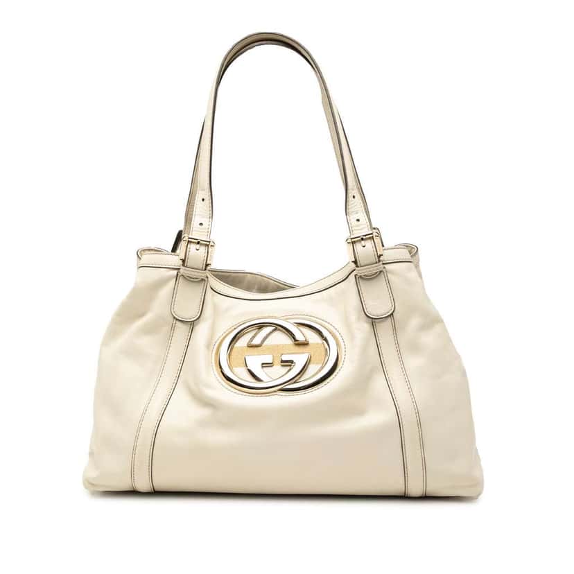 Gucci Leather Dialux Britt Tote White Leather Very good condition - Front View