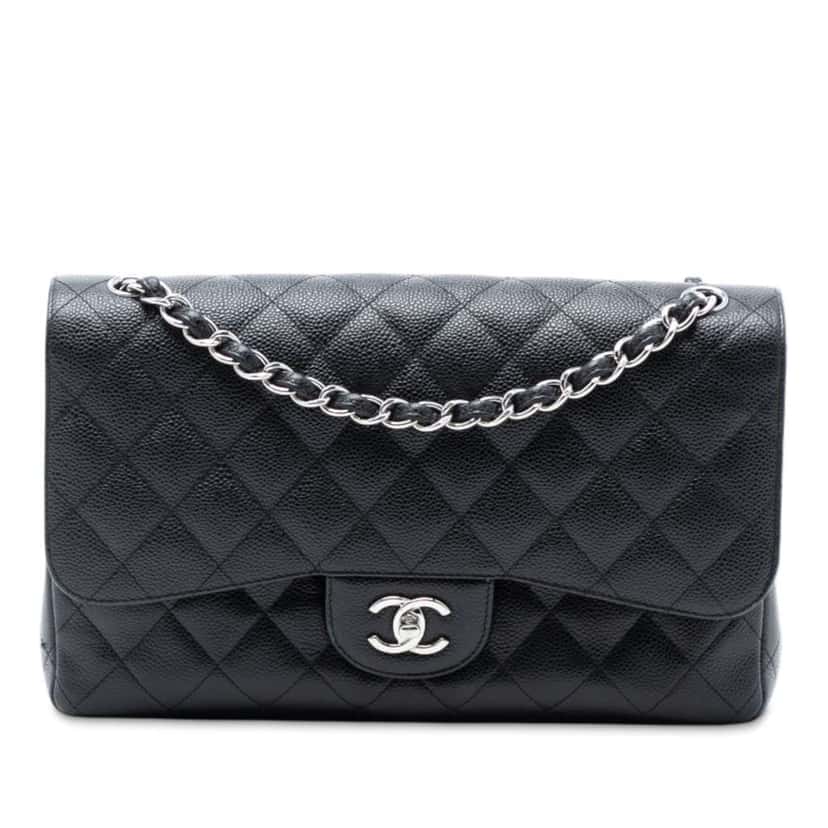 Chanel Jumbo Classic Caviar Double Flap Black Leather Good condition - Front View