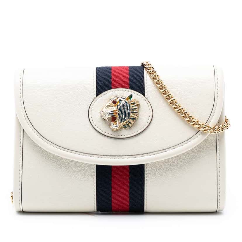 Gucci Mini Leather Rajah Web Chain Crossbody White Leather Very good condition - Front View