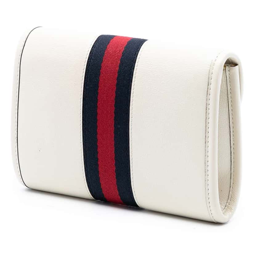 Gucci Mini Leather Rajah Web Chain Crossbody White Leather Very good condition - Back View