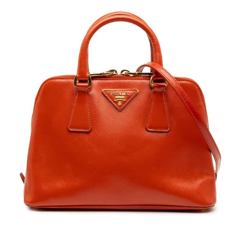 Prada Small Saffiano Vernice Promenade Satchel Orange Leather Very good condition - Front View