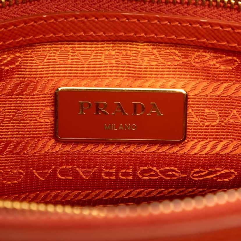 Prada Small Saffiano Vernice Promenade Satchel Orange Leather Very good condition - Box View