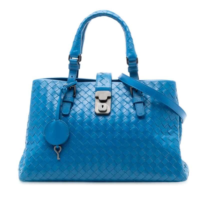 Bottega Veneta Small Nappa Intrecciato Roma Satchel Blue Leather Good condition - Front View