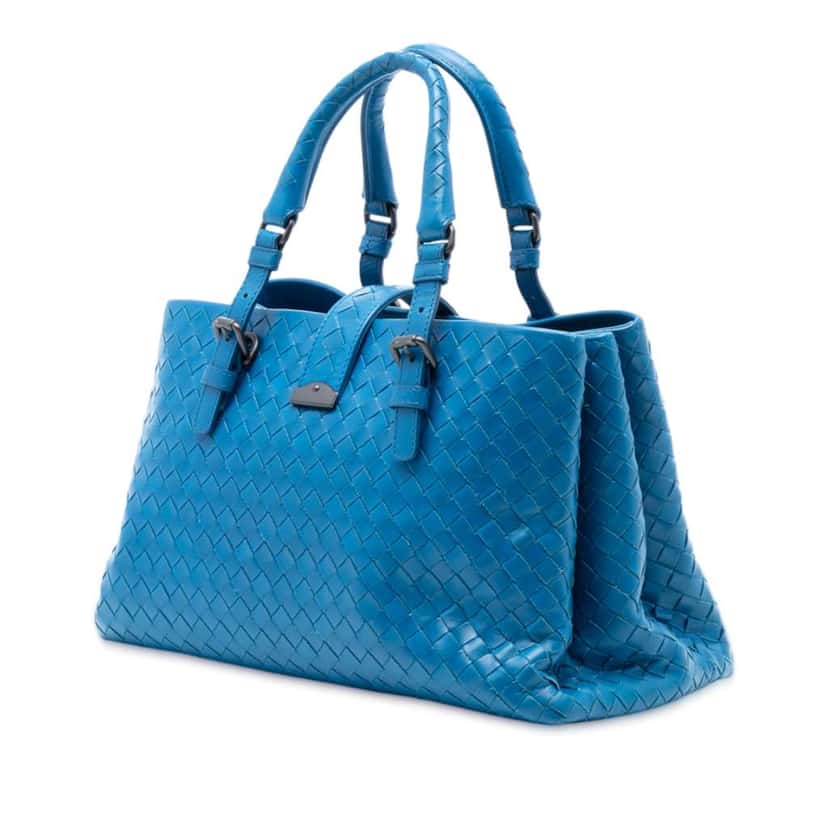 Bottega Veneta Small Nappa Intrecciato Roma Satchel Blue Leather Good condition - Back View