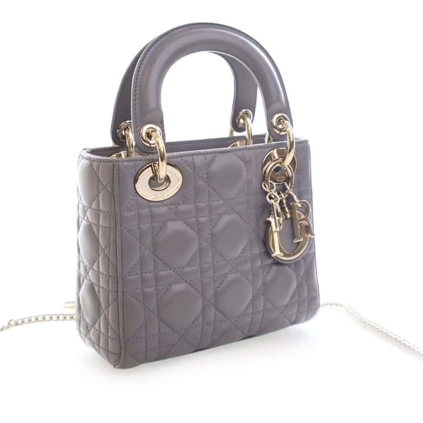 Dior Mini Lambskin Cannage Lady Dior Grey Leather Good condition - Back View