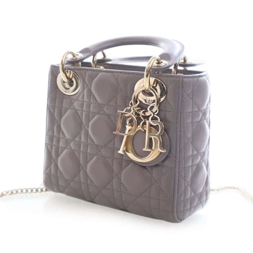 Dior Mini Lambskin Cannage Lady Dior Grey Leather Good condition - Model View