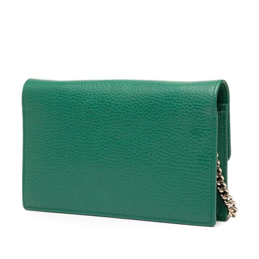 Gucci Interlocking G Dollar Calfskin Wallet on Chain Green Leather Very good condition - Back View