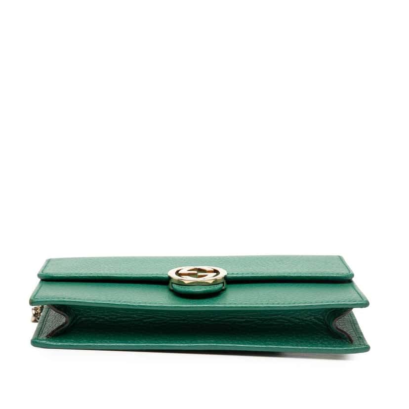 Gucci Interlocking G Dollar Calfskin Wallet on Chain Green Leather Very good condition - Inside View