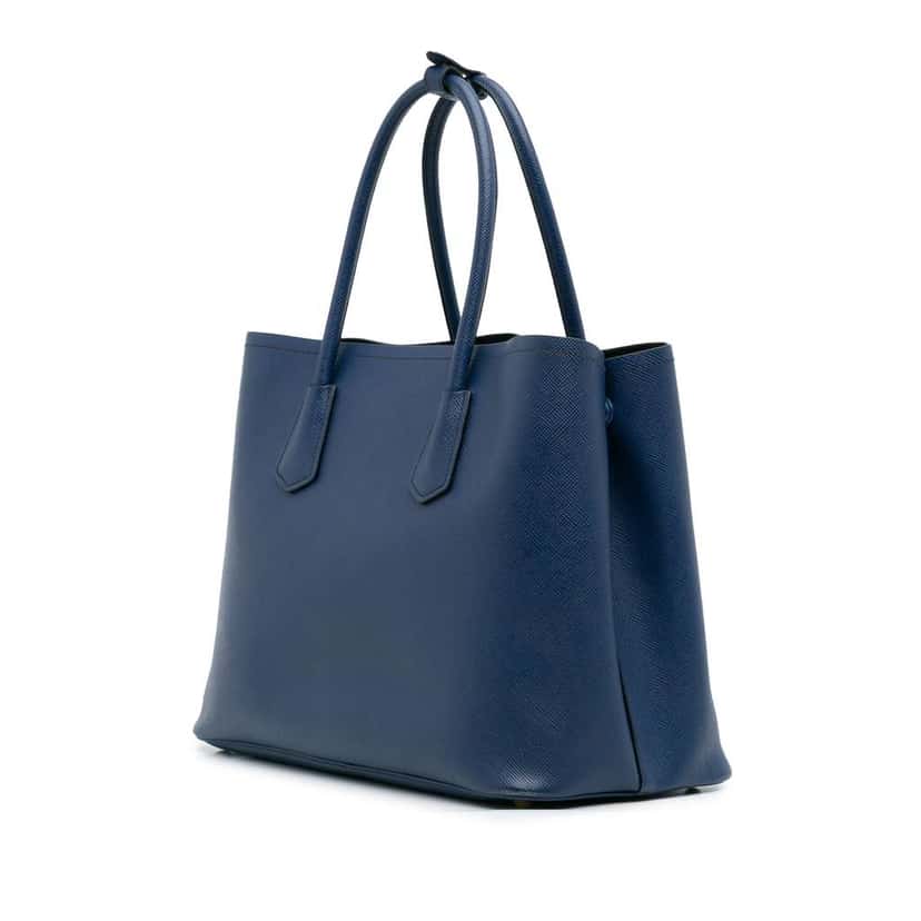 Prada Large Saffiano Cuir Double Satchel Blue Leather Good condition - Back View