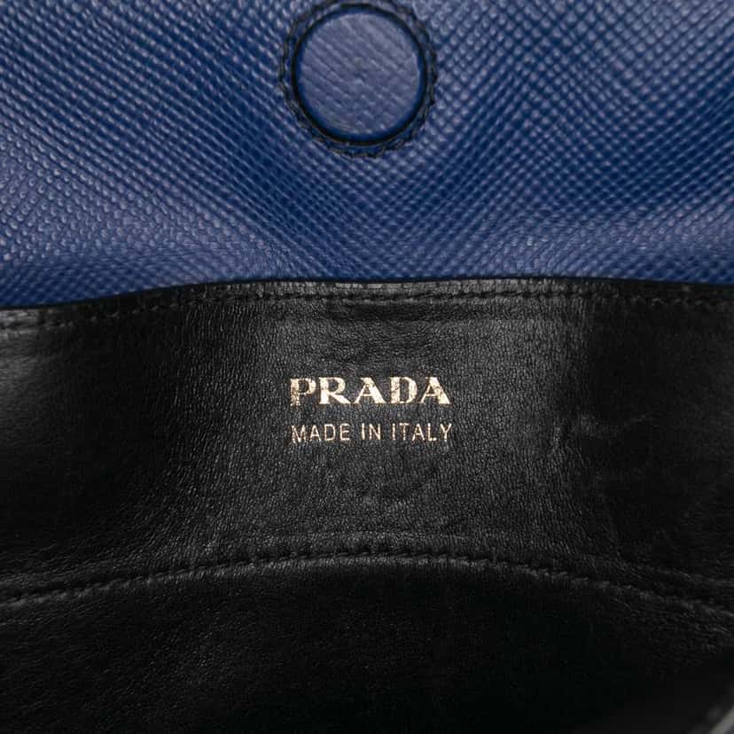 Prada Large Saffiano Cuir Double Satchel Blue Leather Good condition - Box View