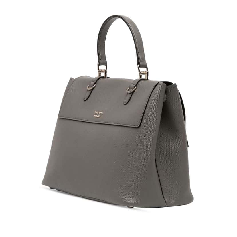 Prada Saffiano Cuir Double Turnlock Satchel Grey Leather Good condition - Back View