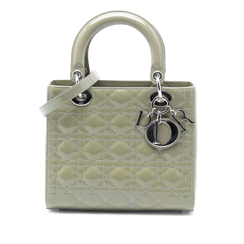 Dior Medium Patent Cannage Lady Dior Green Leather Good condition - Front View