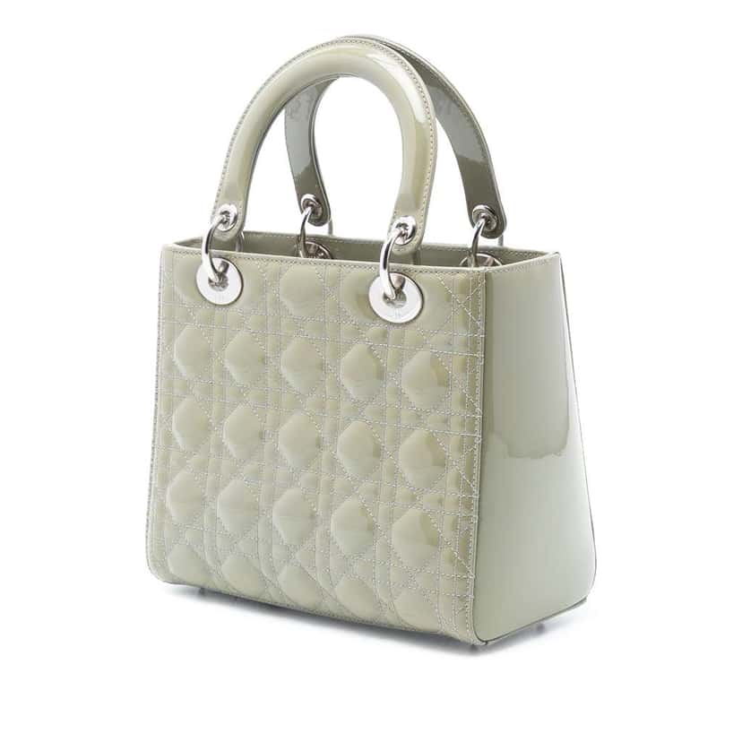 Dior Medium Patent Cannage Lady Dior Green Leather Good condition - Back View