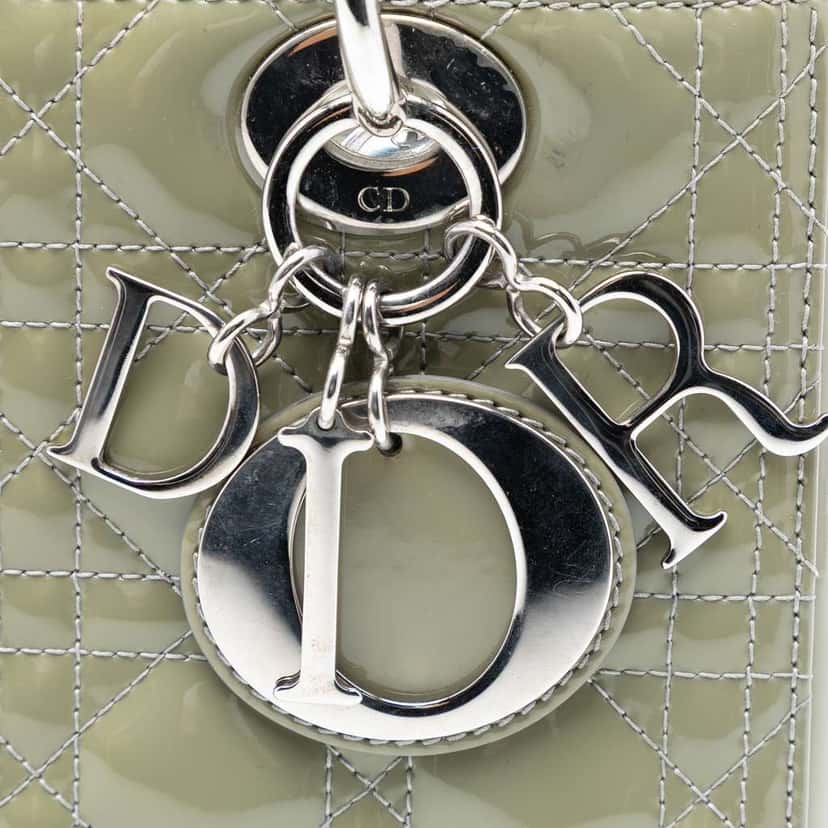 Dior Medium Patent Cannage Lady Dior Green Leather Good condition - Box View