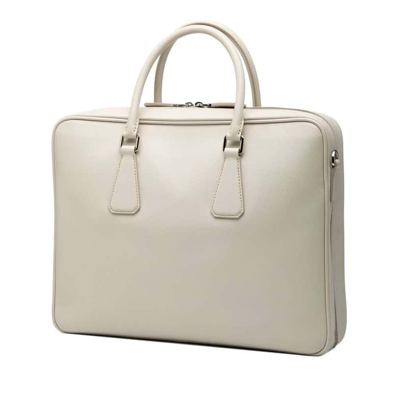 Prada Saffiano Business Bag White Leather Good condition - Back View