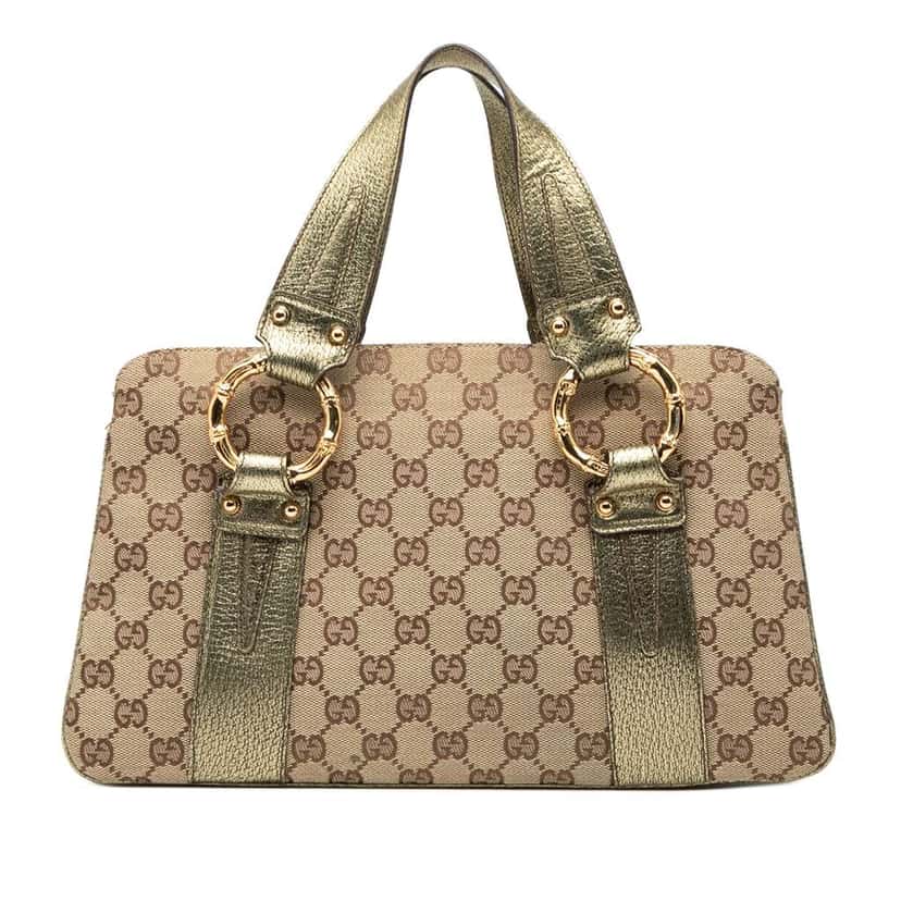 Gucci GG Canvas Metal Bamboo Handbag Brown Canvas Good condition - Front View