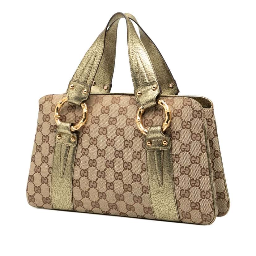 Gucci GG Canvas Metal Bamboo Handbag Brown Canvas Good condition - Back View