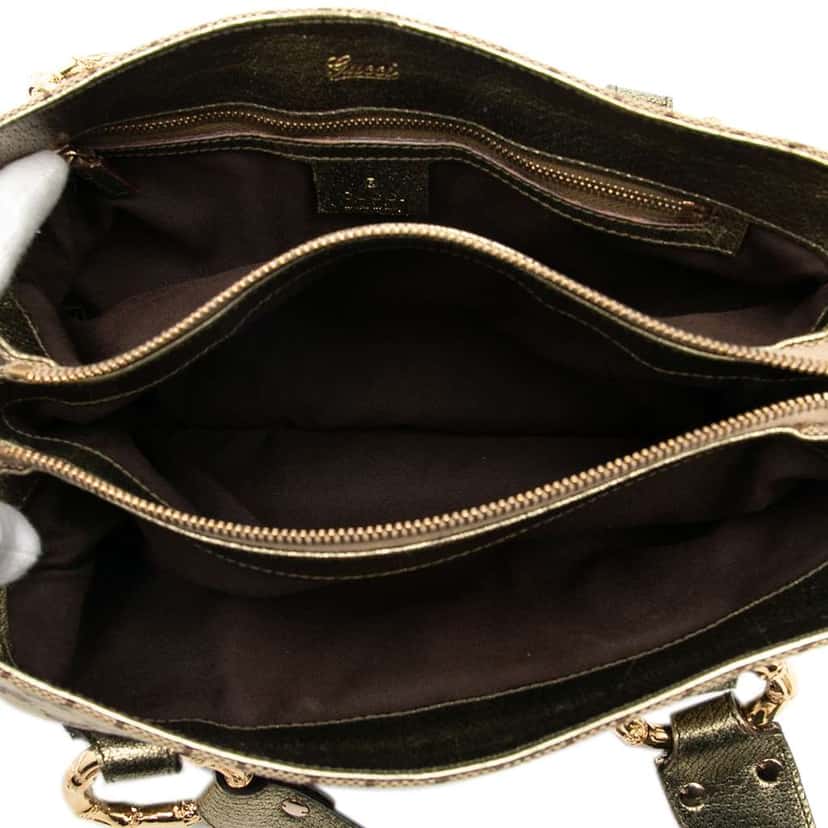 Gucci GG Canvas Metal Bamboo Handbag Brown Canvas Good condition - Model View