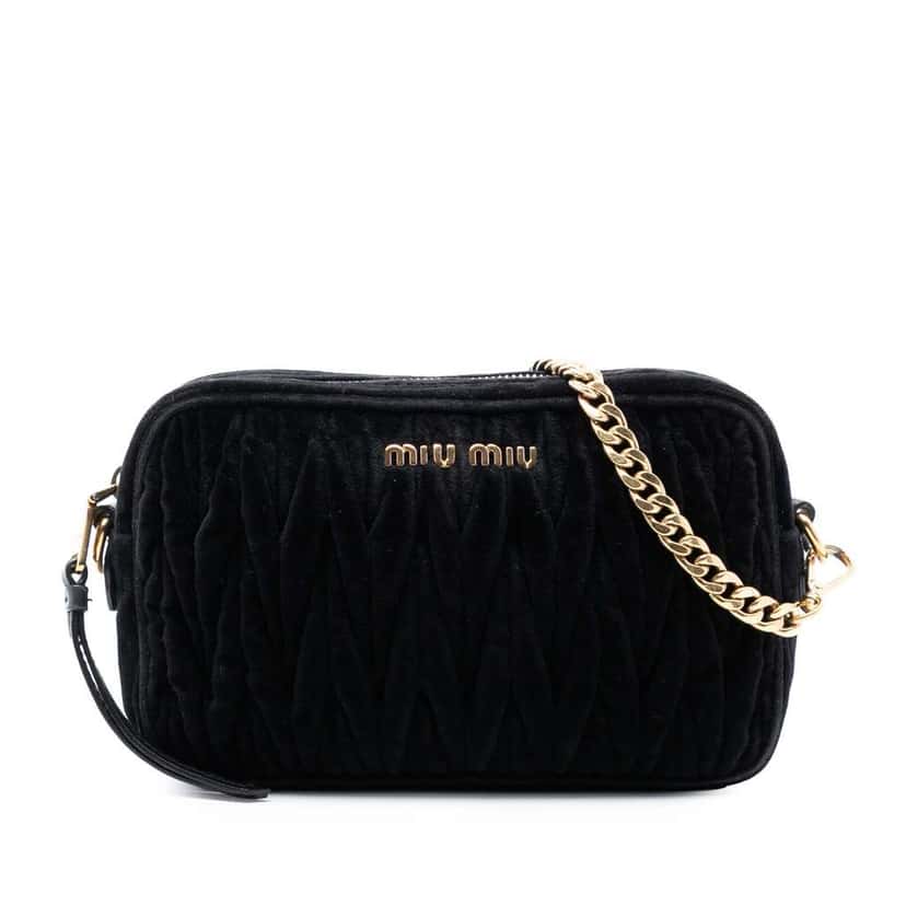 Miu Miu Matelasse Velvet Camera Crossbody Black Velvet Good condition - Front View