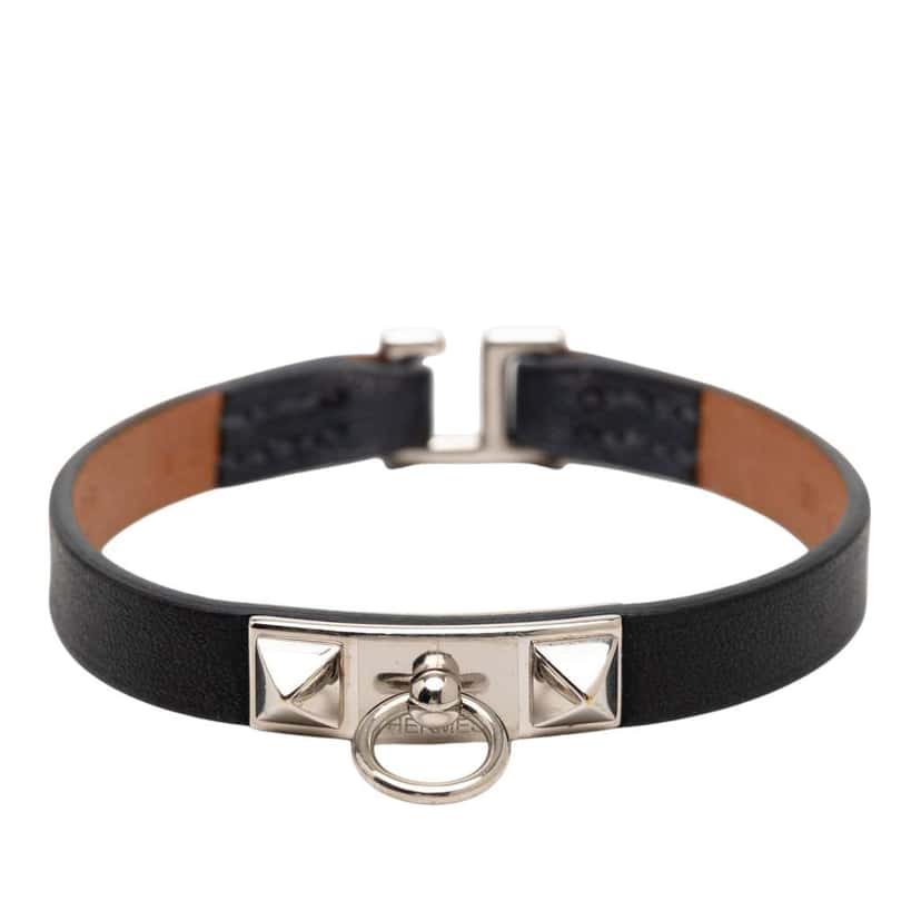 Hermès Leather Rivale Mini Bracelet Black Leather Good condition - Front View