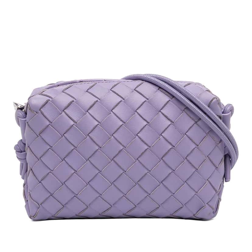 Bottega Veneta Mini Lambskin Intrecciato Loop Camera Bag Purple Leather Good condition - Front View