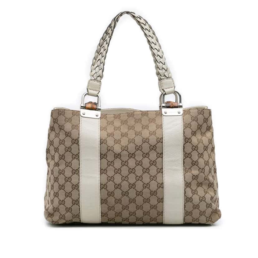 Gucci Medium GG Canvas Bamboo Libeccio Tote Brown Canvas Good condition - Front View