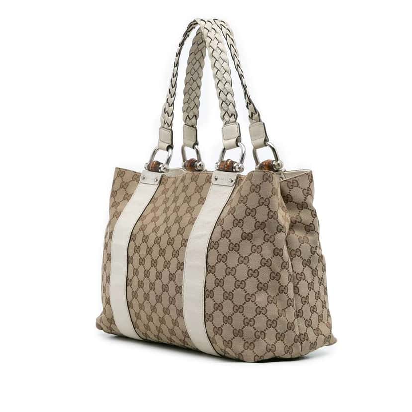 Gucci Medium GG Canvas Bamboo Libeccio Tote Brown Canvas Good condition - Back View