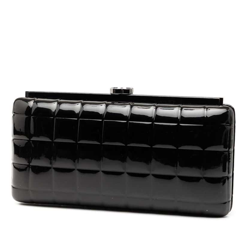 Chanel CC Chocolate Bar Patent Frame Clutch Black Leather Good condition - Back View