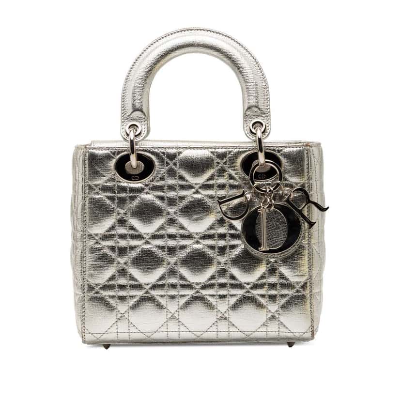 Dior Small Metallic Grained Calfskin Cannage My ABCDior Lady Dior Silver Leather Very good condition - Front View