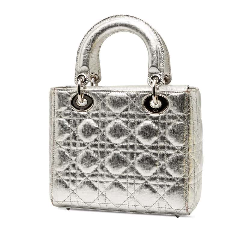 Dior Small Metallic Grained Calfskin Cannage My ABCDior Lady Dior Silver Leather Very good condition - Back View