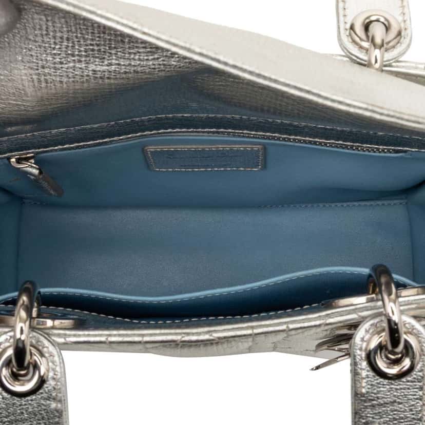Dior Small Metallic Grained Calfskin Cannage My ABCDior Lady Dior Silver Leather Very good condition - Model View