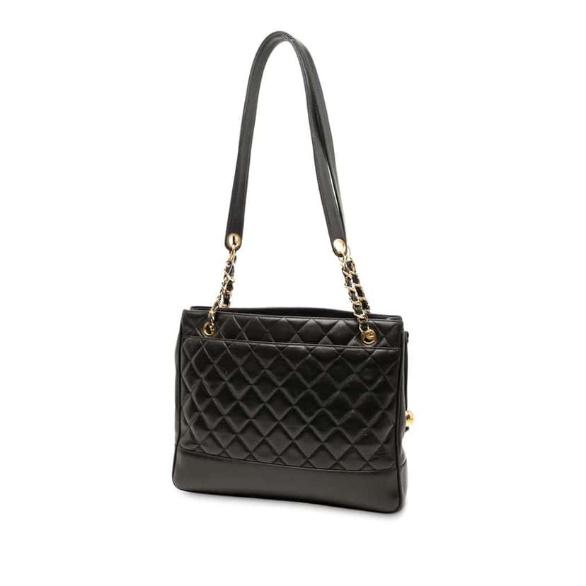 Chanel Quilted Caviar Chain Tote Black Leather Good condition - Back View