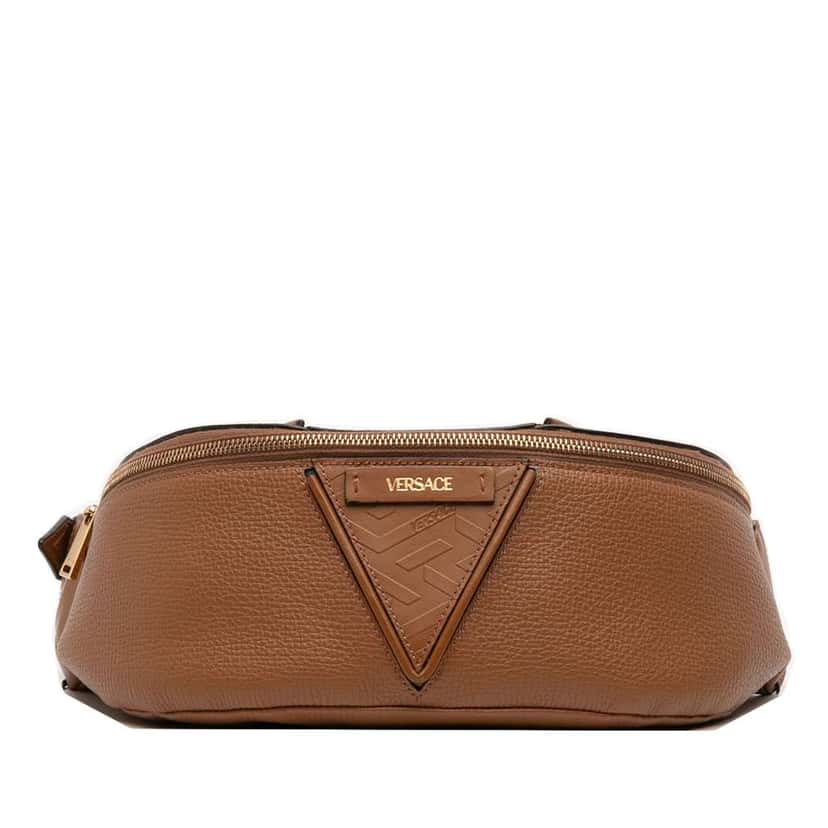 Versace Leather V Greca Signature Belt Bag Brown Leather Very good condition - Front View