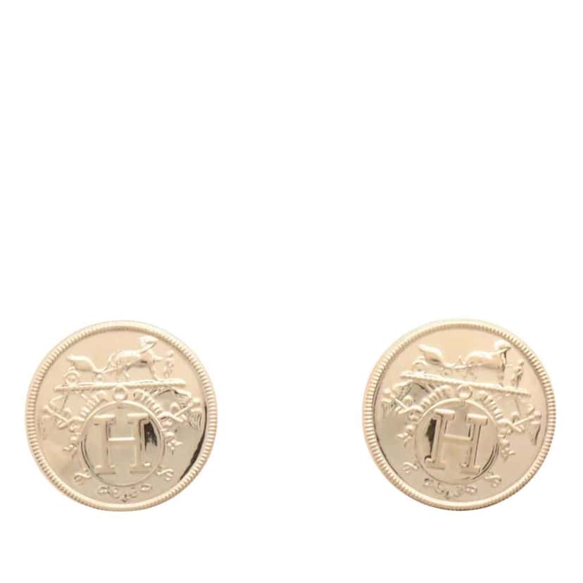 Hermès Very Small 18K Rose Gold Ex-Libris Earrings Pink Rose Gold Good condition - Front View