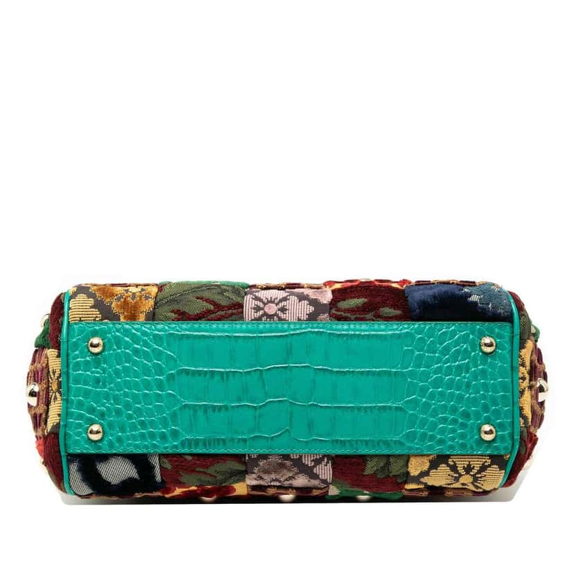 Dolce & Gabbana Medium Velvet Studded Patchwork Sicily Satchel Green Velvet Good condition - Inside View