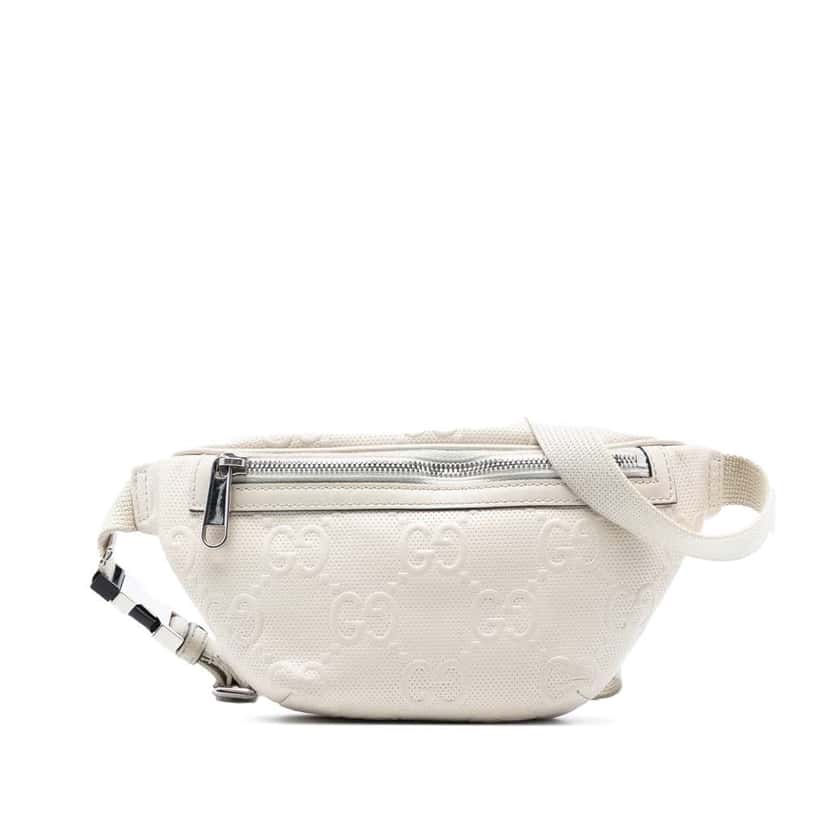 Gucci GG Embossed Perforated Leather Belt Bag White Leather Very good condition - Front View