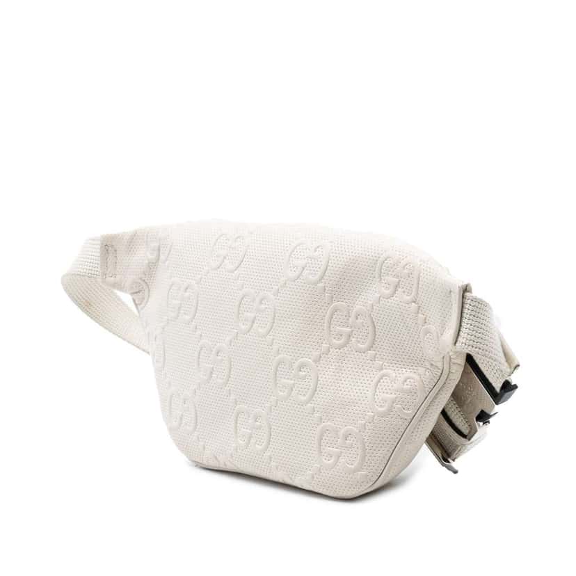 Gucci GG Embossed Perforated Leather Belt Bag White Leather Very good condition - Back View