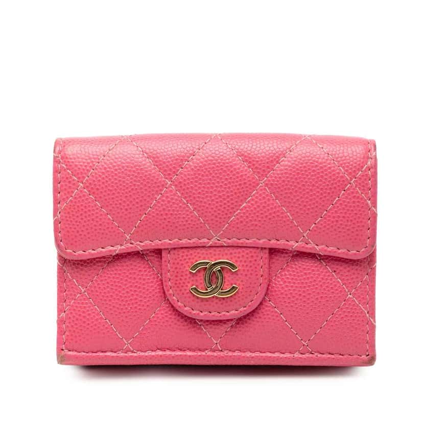 Chanel CC Quilted Caviar Compact Flap Wallet Pink Leather Very good condition - Front View