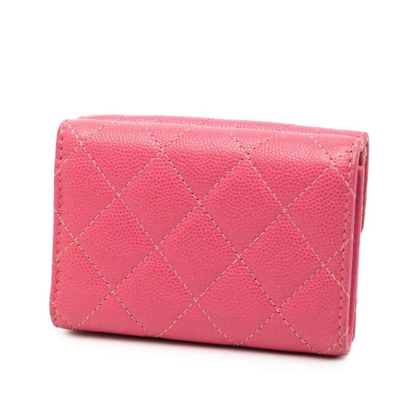 Chanel CC Quilted Caviar Compact Flap Wallet Pink Leather Very good condition - Back View