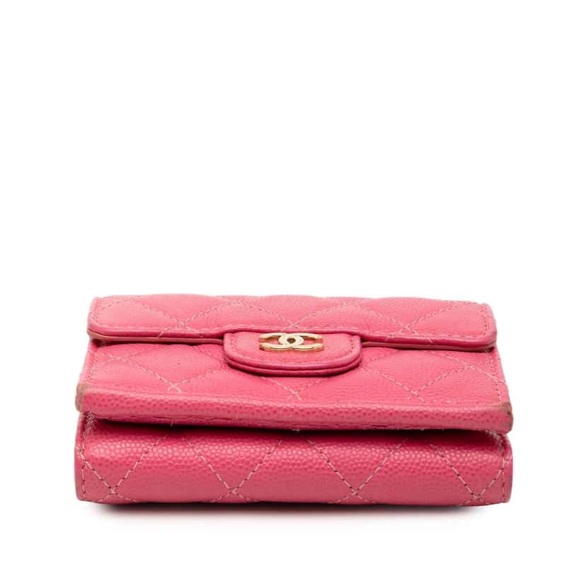 Chanel CC Quilted Caviar Compact Flap Wallet Pink Leather Very good condition - Inside View