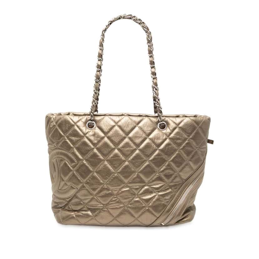 Chanel Large Aged Calfskin Cotton Club Tote Gold Leather Good condition - Front View