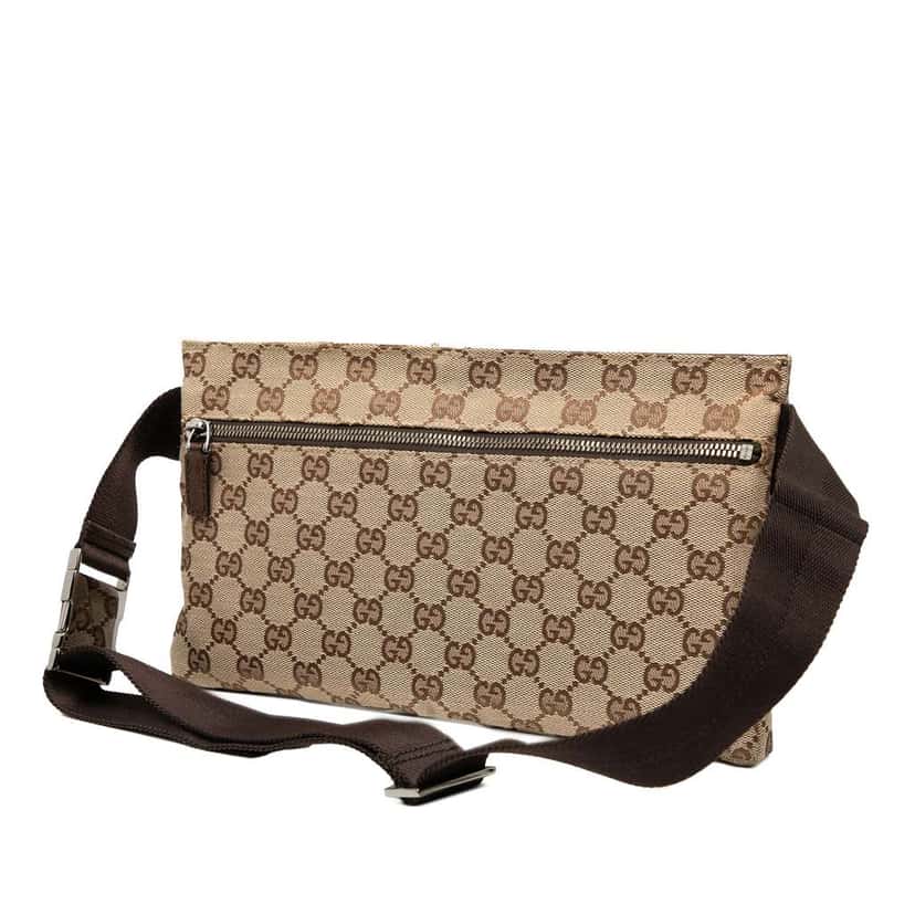 Gucci GG Canvas Double Pocket Belt Bag Brown Canvas Good condition - Back View