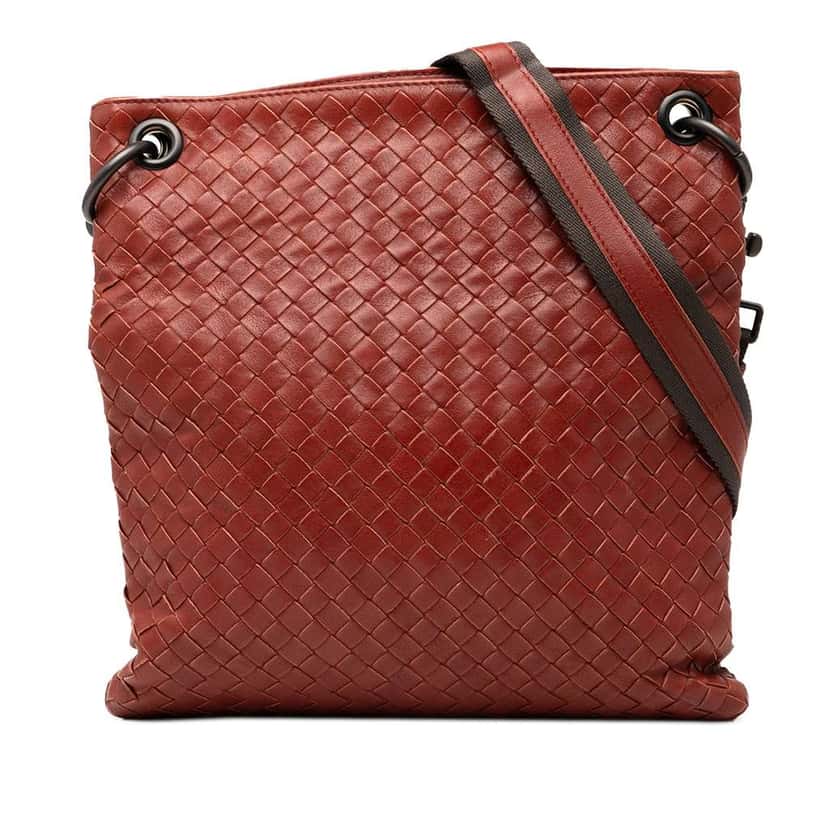 Bottega Veneta Leather Intrecciato Crossbody Brown Leather Very good condition - Front View