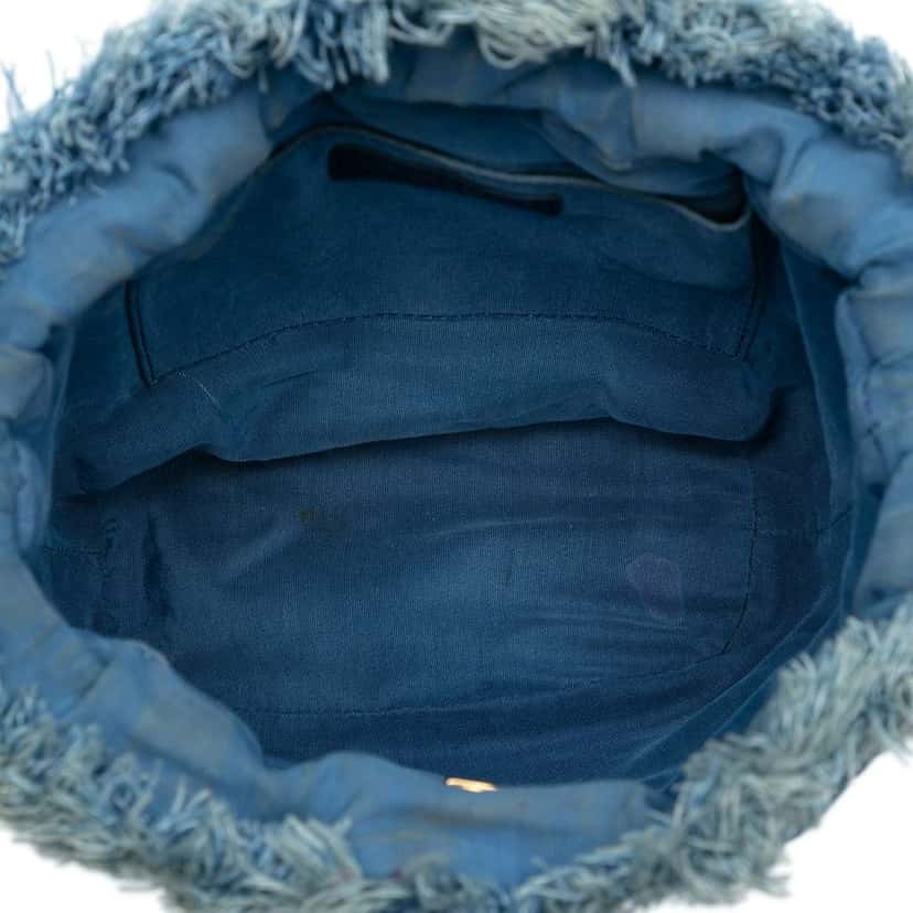 Chanel Medium Quilted Denim Mood Bucket with Chain Blue Denim Very good condition - Model View