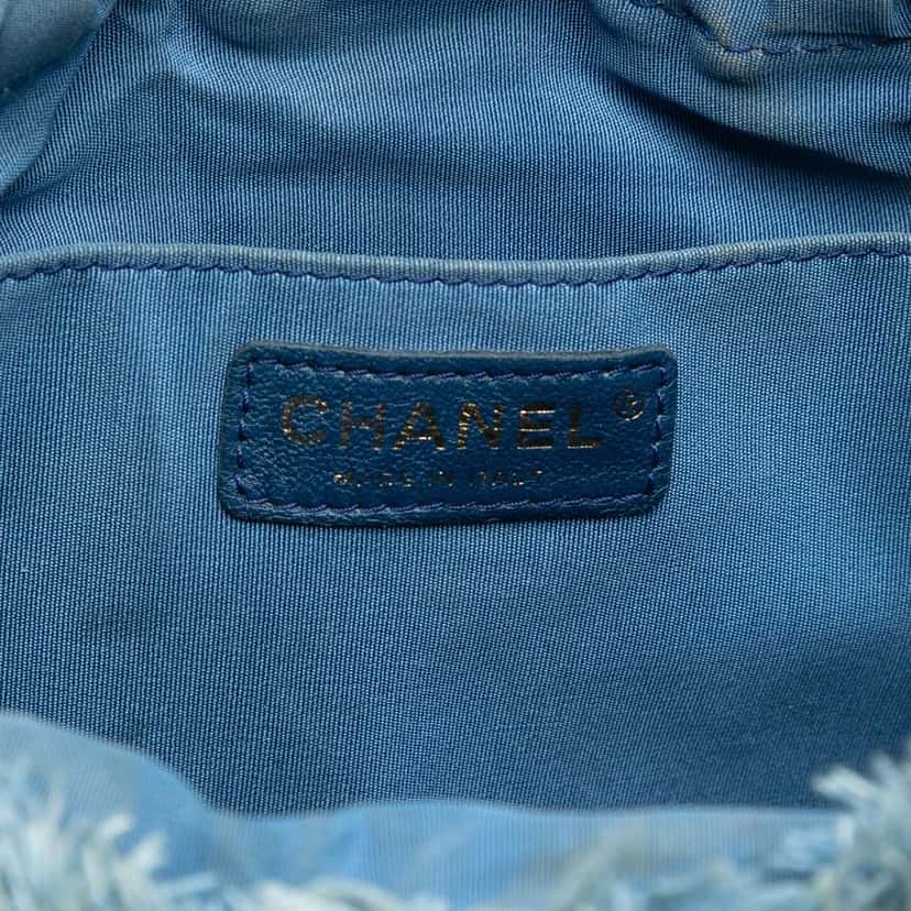 Chanel Medium Quilted Denim Mood Bucket with Chain Blue Denim Very good condition - Box View