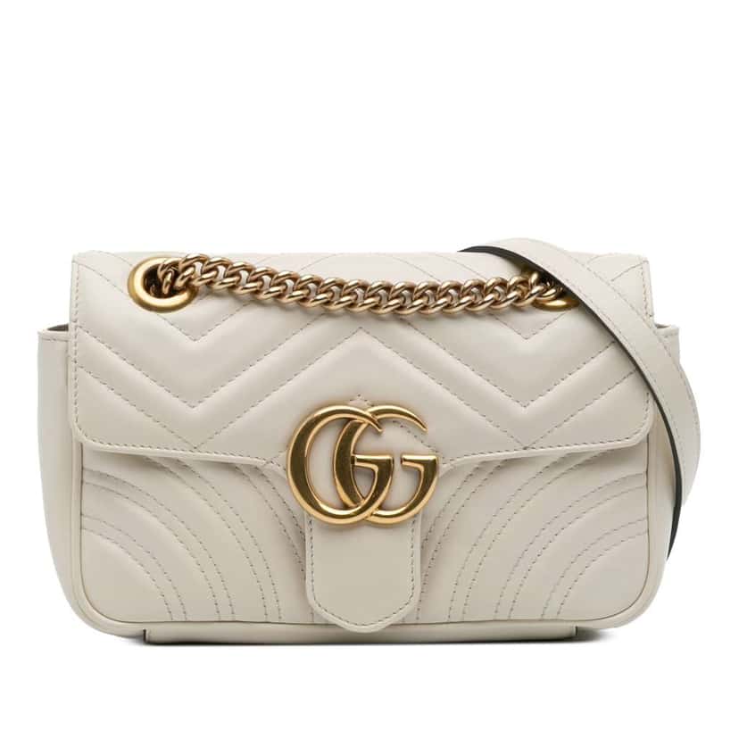 Gucci Small GG Marmont Matelasse Leather Shoulder Bag White Leather Good condition - Front View