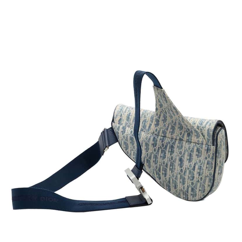 Dior Kasuri Oblique Canvas Saddle Crossbody Blue Canvas Good condition - Back View