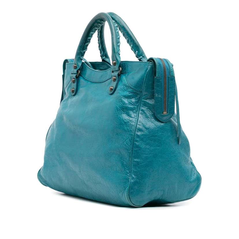 Balenciaga Lambskin Motocross Classic Velo Satchel Blue Leather Good condition - Back View