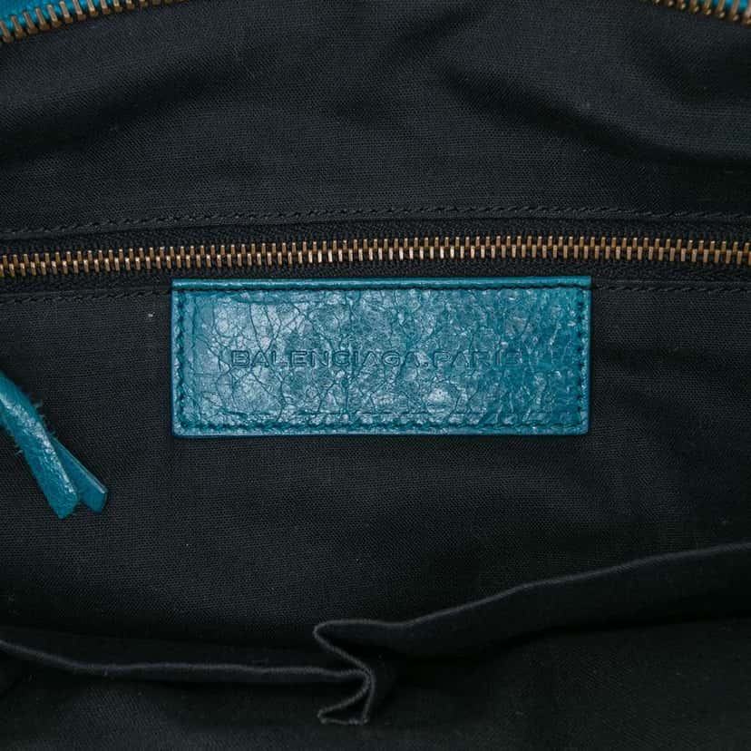 Balenciaga Lambskin Motocross Classic Velo Satchel Blue Leather Good condition - Box View