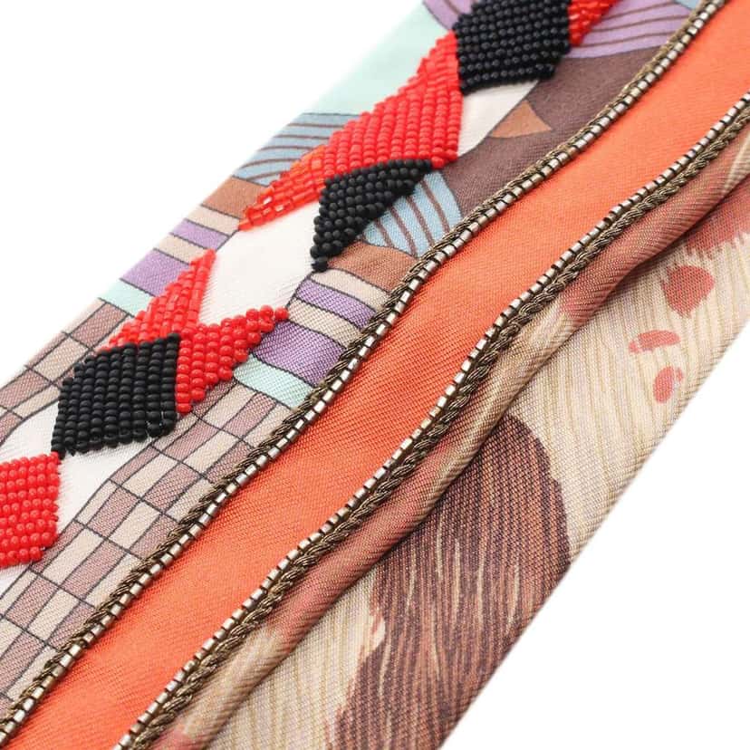 Hermès Beaded Pelages et Camouflage Precieux Silk Twilly Scarf Brown Silk Good condition - Box View